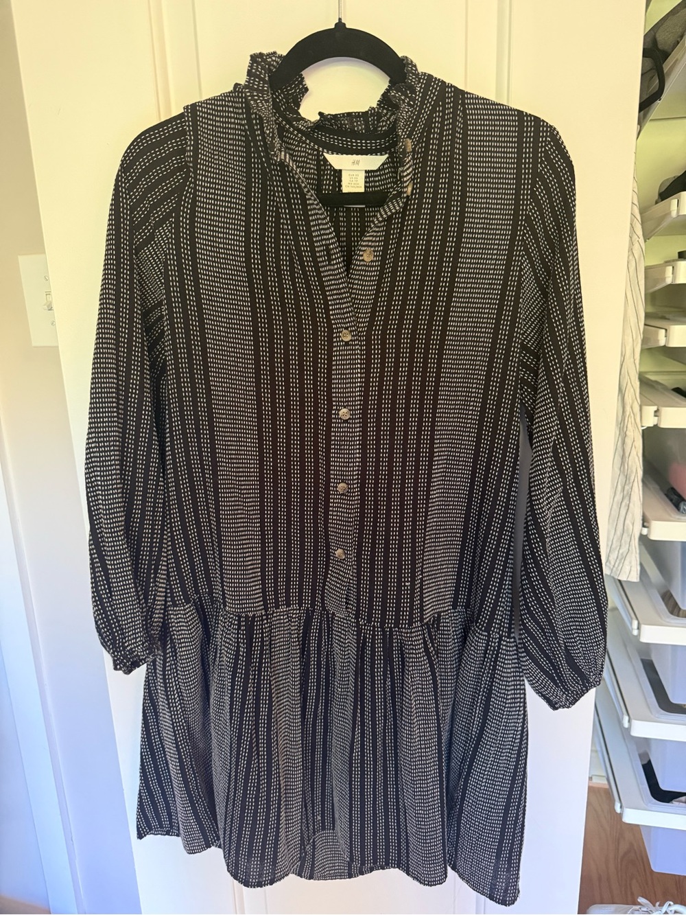 H&M Black & White Striped Button-Front Mini Dress - Worn Once!